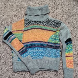 Free People This And That Colorful Patchwork Turtleneck Sweater
